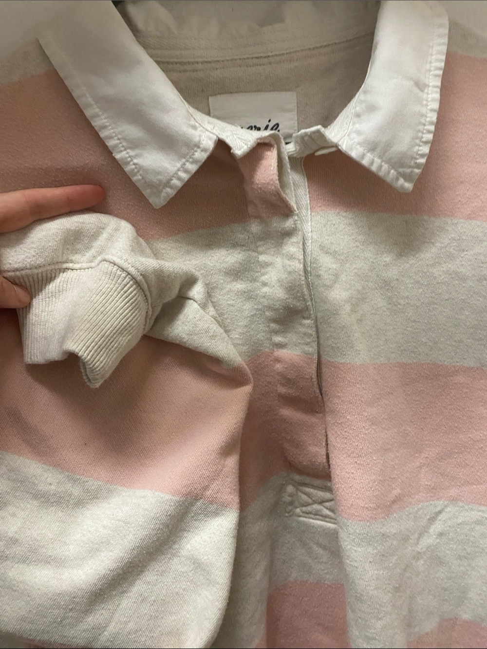 Aerie Women’s Pink and Cream Striped Rugby Sweater - Picture 3 of 4